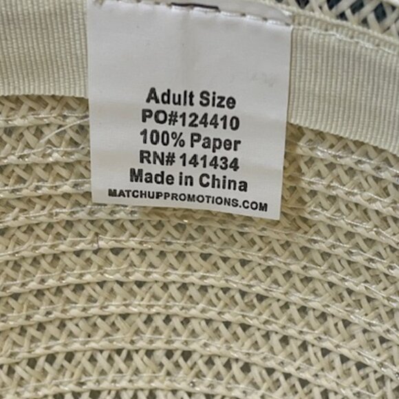 Tampa Bay Rays Paper Sun Hat, Wide Brim, TB Blue Yellow Ribbon Band Adult Size - Picture 8 of 11